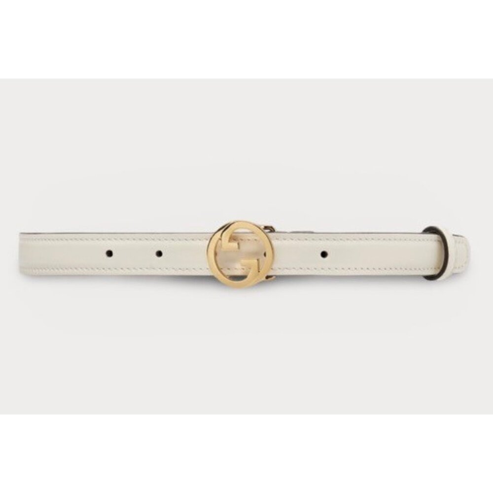Gucci Women’s Blondie Ciny Interlocking Buckle Calfskin Belt Mystic White 100cm